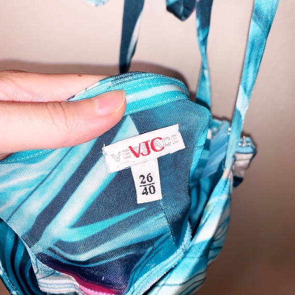 Versace VJC Blue Pink Print Strapless Dress - Picture 7 of 10